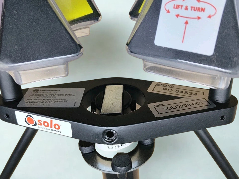 Authentic SOLO 200-001 Manufacturer Label and Batch Info Detail shot of SOLO 200-001 model identification plate and batch number for product traceability