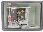Internal view of Saginomiya SNS-C130W showing pressure range scale and SPDT contacts
