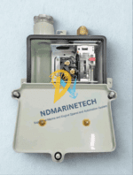 Open cover view of Saginomiya SNS-C130W pressure switch displaying internal bellows and wiring terminals