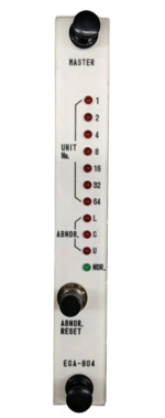 Terasaki ECA-804 Master Unit faceplate with LED indicators for Unit No, Abnormal status L-C-U, and Reset button.