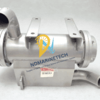 Side profile of marine engine heat exchanger 123010-44100 highlighting the shell-and-tube housing and dual-pass pipe curves.