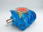 Blue Almig VMX 75RD industrial rotary screw air compressor housing with drive shaft