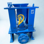 NEW Allweiler NIM100 industrial marine centrifugal pump in a vertical frame configuration, featuring a blue protective marine-metal coating, top motor mounting flange, integrated lifting eye bolts, and a bolted front suction flange.
