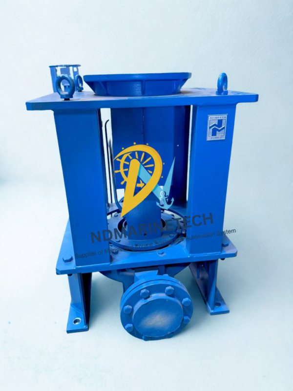 New Allweiler NIM100 Industrial Marine Pump - 140 m³/h 21.3kW NEW Allweiler NIM100 industrial marine centrifugal pump in a vertical frame configuration, featuring a blue protective marine-metal coating, top motor mounting flange, integrated lifting eye bolts, and a bolted front suction flange.