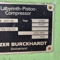 Sulzer Burckhardt 2K 120-2A Labyrinth-Piston Compressor Nameplate with Serial Number 6597