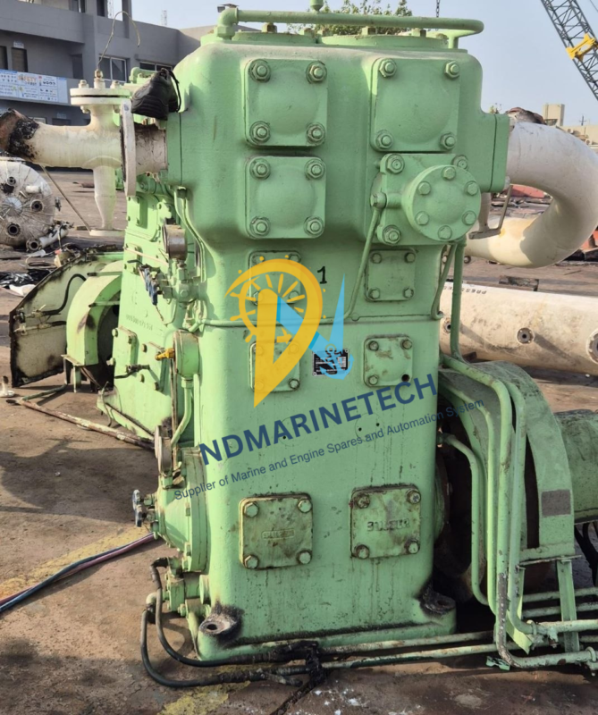 Sulzer Burckhardt 2K 120-2A Labyrinth Piston Compressor - Back Profile Rear view of Burckhardt 2K 120-2A compressor showing cylinder heads and piping for cargo gas handling