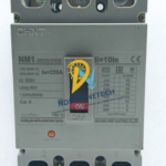 Front view of CHINT NM1-250S 3300 3 pole circuit breaker showing line terminals and ON OFF toggle switch.