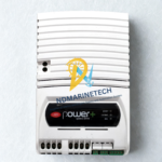 Front view of a white Carel PSD1024400 Power+ Speed Drive inverter showing the status indicator LEDs for power, run-fault, and data.