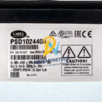 Technical specification label of Carel PSD1024400 inverter drive detailing 380-415V input, 24A output, 0-500Hz frequency, and Revision 2.014.