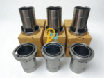 Profile view of a set of six Carrier 5H40/46 compressor cylinder liners showcasing the outer sleeve geometry, seating flanges, and casting quality.