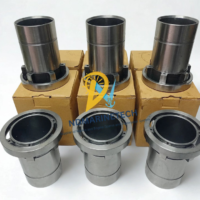 Profile view of a set of six Carrier 5H40/46 compressor cylinder liners showcasing the outer sleeve geometry, seating flanges, and casting quality.