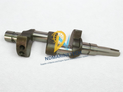 Premium 6-Cylinder Carrier 5H60 Crankshaft for Marine HVAC Angled view of Carrier 5H60 reciprocating compressor crankshaft with counterweights and drive end keyway