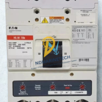 Rear view of the Cutler Hammer HLW3500V molded case circuit breaker showing terminal mounting points and quality control "Overall Pass" sticker dated 2020.