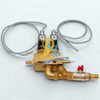Complete factory-new GEA Westfalia Separator 0018-6654-000 solenoid valve assembly with integrated wiring cables, brass manifold block, strainer, and hose nipples.
