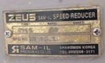Zeus Sam-Il Speed Reducer nameplate by Sam-Il Precision Ind Co Ltd showing type 115 and gear ratio 60.