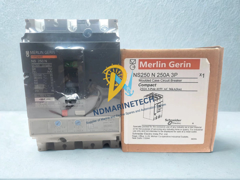 Merlin Gerin NS250N Brand new Merlin Gerin NS250N 250 Amp 3-Pole MCCB with original Schneider Electric factory packaging.
