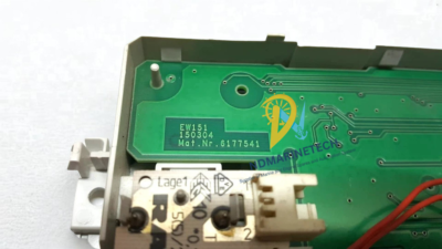 Miele Mat.Nr. 6177541 EW151 Identification Markings Close-up of the technical markings on the Miele Electronic circuit board showing model numbers EW151, 150304, and Material Number Mat.Nr. 6177541.