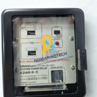 Detailed close-up of the Omron K2WR-R-S5 control panel featuring adjustable reverse power setpoints, time delay dip switches, and the test/start indicators.