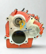 PRM Marine 1000D3 hydraulic marine gearbox front input face showing splined input shaft and drop centre configuration housing.