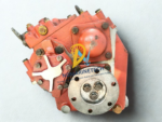 Rear output face of PRM Marine 1000D3 hydraulic gearbox featuring the heavy-duty coupling flange and control valve block assembly.