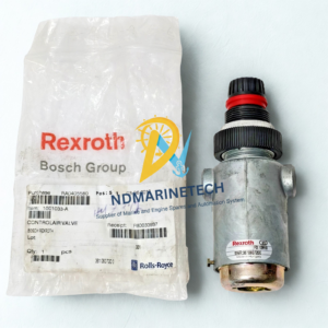 Authentic Rexroth 3610607200 Marine Pressure Valve with Box Unboxed genuine Rexroth 3610607200 pressure valve displayed next to its original Bosch Rexroth and Rolls-Royce marine supply packaging.