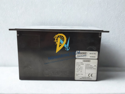 SAACKE F-OSA Burner Control Unit 143200 Full Profile View Full side profile view of the SAACKE F-OSA burner control unit, part number 143200, showcasing the complete module assembly for marine boilers.
