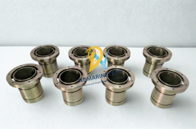 Sabroe CMO Compressor Cylinder Liner Set of 8 - Front View Set of 8 brand new cylinder liners for Sabroe CMO refrigeration compressors showing precision machined top collars and unloader pin holes.