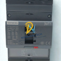 Full front view of Siemens 3VT1704-2DA36-0AA0 40 Amps 3-pole circuit breaker with terminal phase barriers attached.