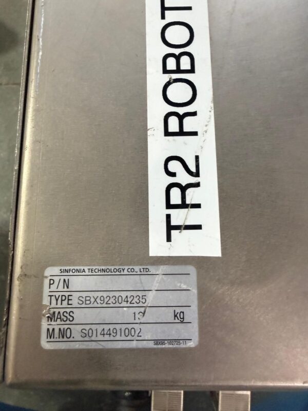 Identification Plate for Sinfonia TR2 Robot Controller SBX92304235. Sinfonia Technology Co. Ltd. TR2 Robot Controller label with model SBX92304235 and mass 13kg.