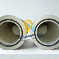 Pair of new surplus Tamrotor marine compressor NT7204 air inlet filter elements with pleated synthetic media and outer wire mesh.