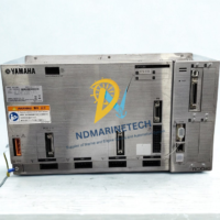 Front interface panel view of Yamaha RCX340 robot controller showing multi-axis ports, ROB I/O connections, option slot, and AC input terminal.