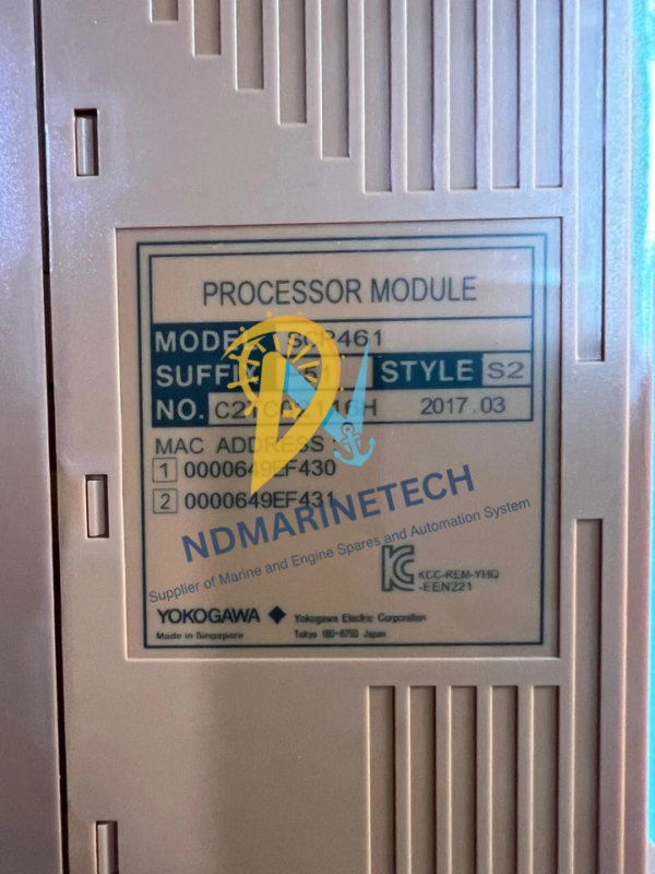 Yokogawa SCP461-51 Style S2 Specification Label and Serial Information Technical specification label of Yokogawa processor module Model SCP461 Suffix 51 Style S2 with dual MAC addresses