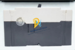 Side profile view of Eaton HFW 70k molded case circuit breaker with silver factory sealed tamper evident sticker.