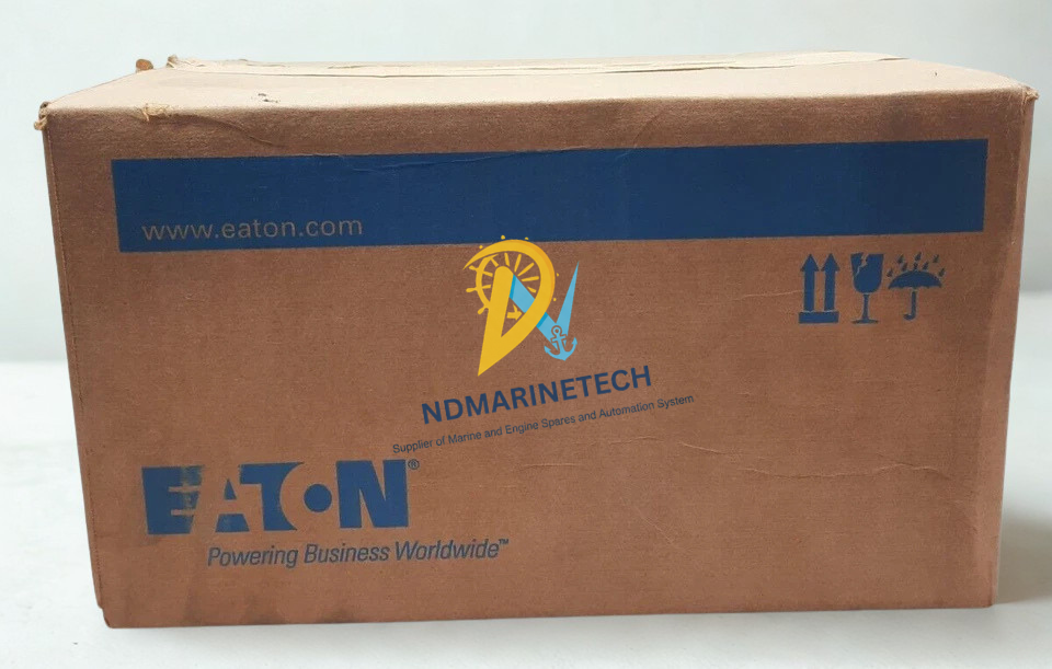 Eaton HLW3630V Genuine Eaton L-Frame circuit breaker cardboard packaging box featuring the Eaton Powering Business Worldwide logo.