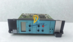 Front faceplate view of Endress and Hauser FMX 570 Silometer level transmitter plug-in card showing the LCD screen and calibration push-buttons.