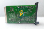 Right-side green circuit board electronics layer of Endress and Hauser FMX 570 Monorack plug-in unit showing solder joints and mounting chassis rails.