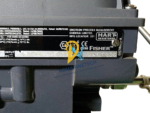 Technical specification nameplate for Emerson Process Management Fisher FIELDVUE DVC6200 digital positioner showing 4-20mA input details.