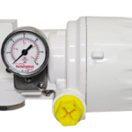 Front View Flowserve NT3000 Transducer showing PSI and Bar Pressure Gauge