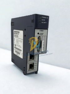 GE Fanuc IC695ETM001-EP RX3i Ethernet Module Front View Isometric view of the GE Fanuc IC695ETM001-EP RX3i Ethernet Module, highlighting the module design and status indicators.