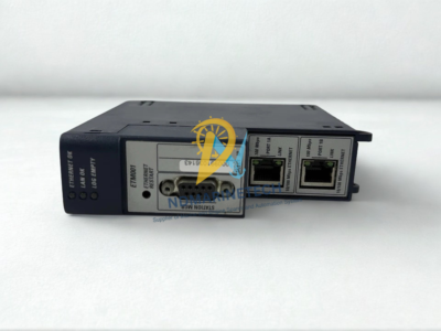 GE Fanuc IC695ETM001-EP RX3i Ethernet Module Interface Ports Side view of GE Fanuc IC695ETM001-EP RX3i Ethernet Module showing RJ-45 ports and Station Manager port.