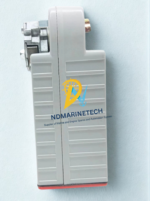 Rear profile view of the durable, gray plenum-rated plastic housing of the Honeywell S05010 damper actuator showing the mechanical shaft assembly.