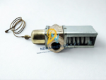 Complete assembly view of the Johnson Penn Controls V46BD-9510 pressure actuated valve showcasing the bronze housing, adjustment spring enclosure, and coiled capillary tube.