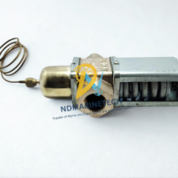 Complete assembly view of the Johnson Penn Controls V46BD-9510 pressure actuated valve showcasing the bronze housing, adjustment spring enclosure, and coiled capillary tube.