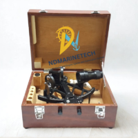 GLH130-40 marine nautical sextant safely secured inside its premium fitted wooden storage and transit case with heavy-duty metal clasps.