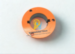 Morse-Starrett POC2500-8 ram collar orange powder-coated front face showing three bolt holes and internal keyway slots for POC2500 wire rope cutter.