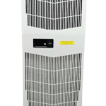 Front face overview of the white nVent HOFFMAN G521246G050 SpectraCool enclosure air conditioner featuring the upper and lower ventilation air intake grilles.