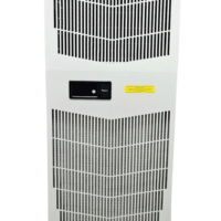 Front face overview of the white nVent HOFFMAN G521246G050 SpectraCool enclosure air conditioner featuring the upper and lower ventilation air intake grilles.