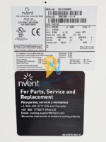 Technical specification nameplate sticker for nVent HOFFMAN G521246G050 SpectraCool air conditioner detailing 12000 BTU cooling, 460V 3-phase power, and R134A refrigerant details.