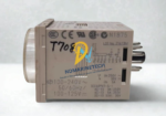 OMRON H3CR-A timer side view casing showing 100-240VAC wiring diagram and electrical load ratings.
