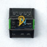 Top-down layout of Schneider Electric SmartX AS-P SXWASPXXX10001 automation controller highlighting RS-485 serial pinouts, status LEDs, and LonWorks TP-FT fieldbus terminals.